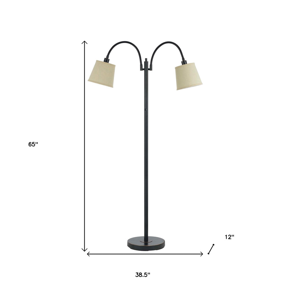 Bronze Two Light Traditional Shaped Floor Lamp With Tan Square Shade By Homeroots | Floor Lamps | Modishstore - 5