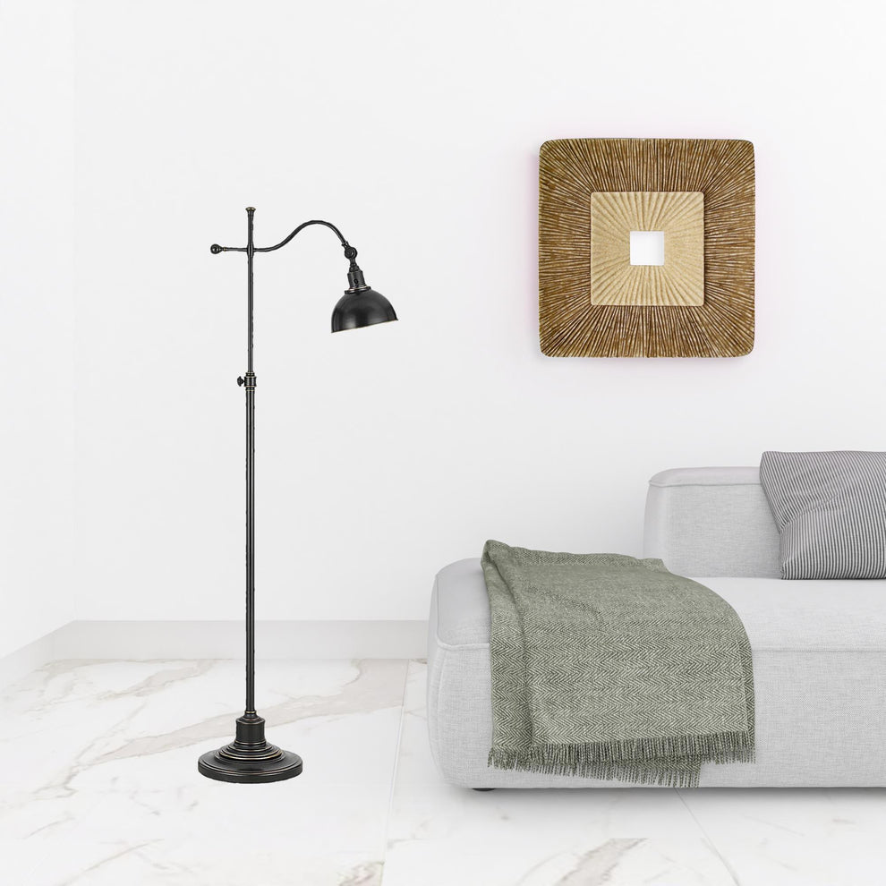Bronze Adjustable Traditional Shaped Floor Lamp With Black Dome Shade By Homeroots | Floor Lamps | Modishstore - 2