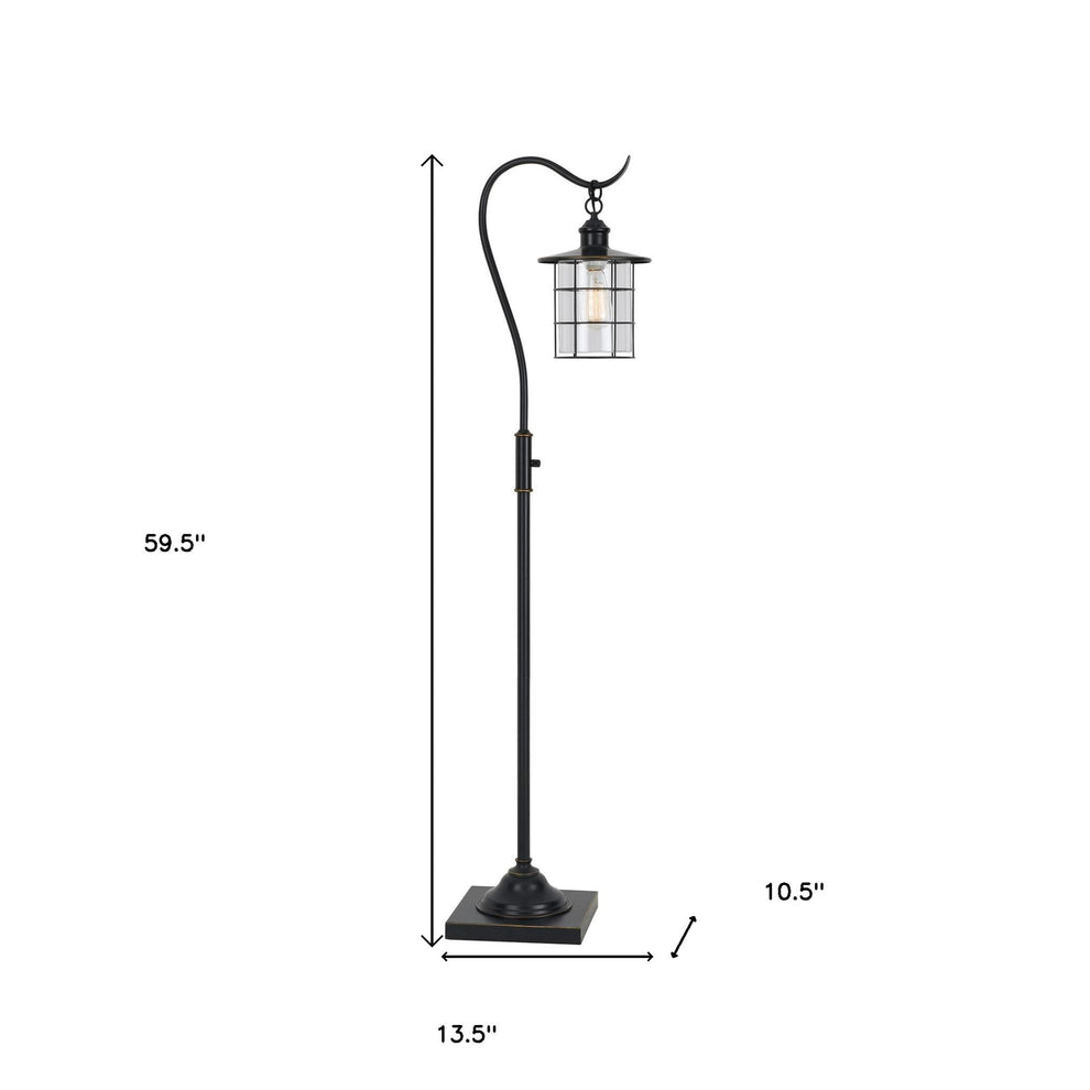 Antiqued Bronze Lantern Style Floor Lamp With Glass and Metal Shade By Homeroots | Floor Lamps | Modishstore - 5