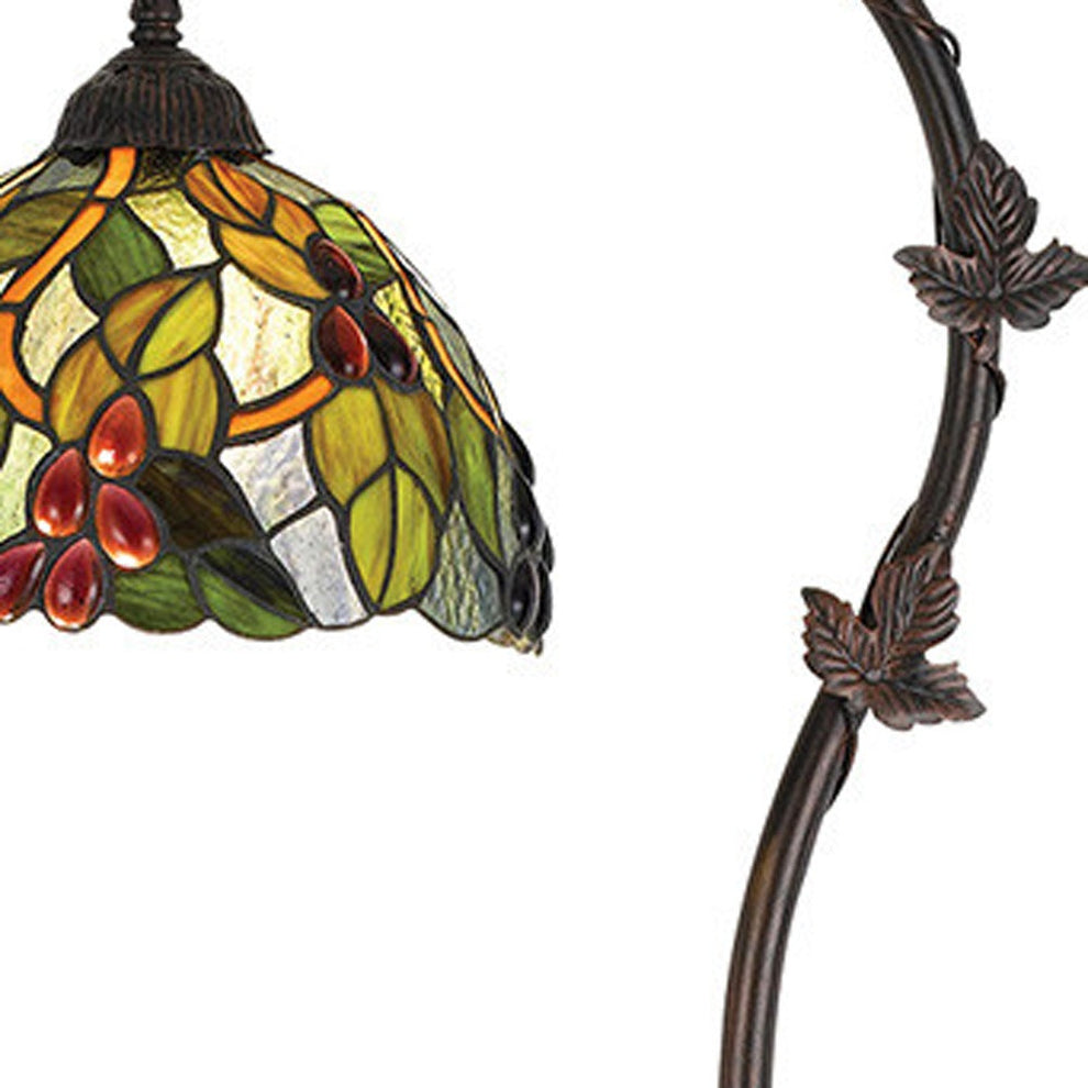 Bronze Floor Lamp With Green And Yellow Glass Dome Shade By Homeroots | Floor Lamps | Modishstore - 3