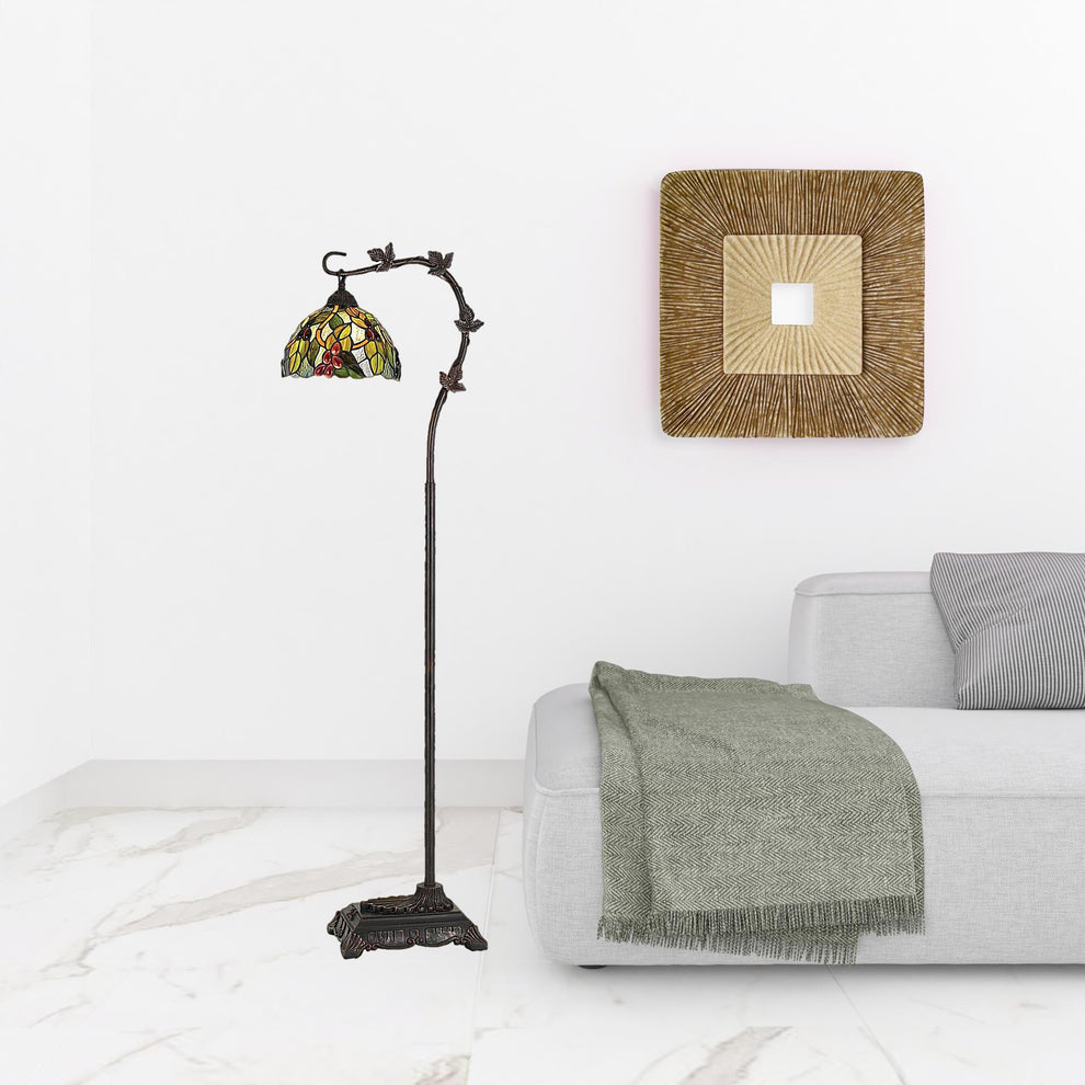 Bronze Floor Lamp With Green And Yellow Glass Dome Shade By Homeroots | Floor Lamps | Modishstore - 2