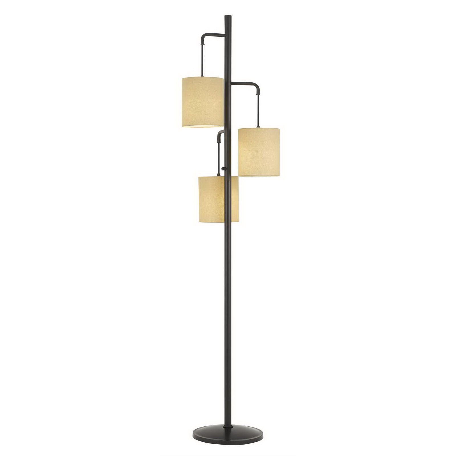 Bronze Three Light Traditional Shaped Floor Lamp With Beige Drum Shade By Homeroots | Floor Lamps | Modishstore - 1