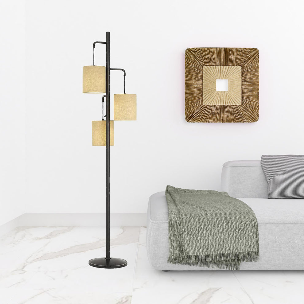 Bronze Three Light Traditional Shaped Floor Lamp With Beige Drum Shade By Homeroots | Floor Lamps | Modishstore - 3