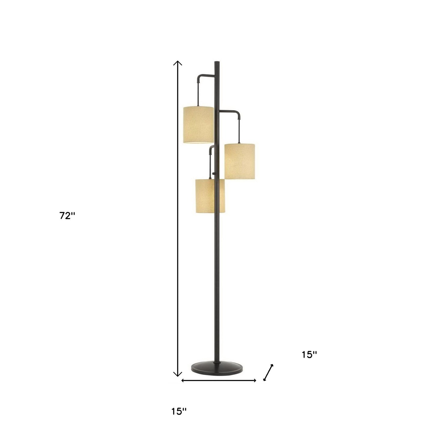Bronze Three Light Traditional Shaped Floor Lamp With Beige Drum Shade By Homeroots | Floor Lamps | Modishstore - 6