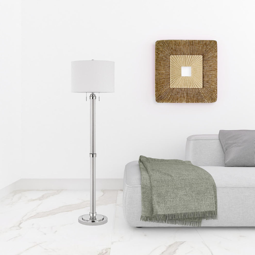 Chrome Two Light Traditional Shaped Floor Lamp With White Rectangular Shade By Homeroots | Floor Lamps | Modishstore - 3