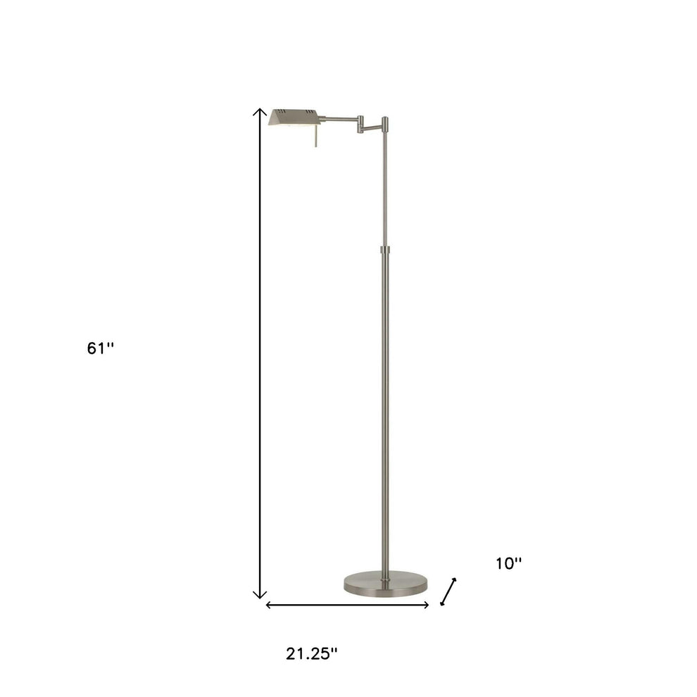 Nickel Metal Adjustable Swing Arm Floor Lamp With Gray Shade By Homeroots | Floor Lamps | Modishstore - 6