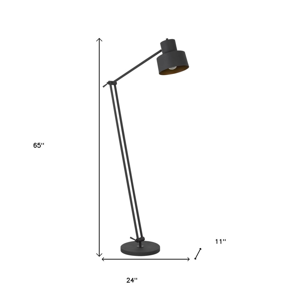 Black Adjustable Traditional Shaped Floor Lamp With Black Dome Shade By Homeroots | Floor Lamps | Modishstore - 4