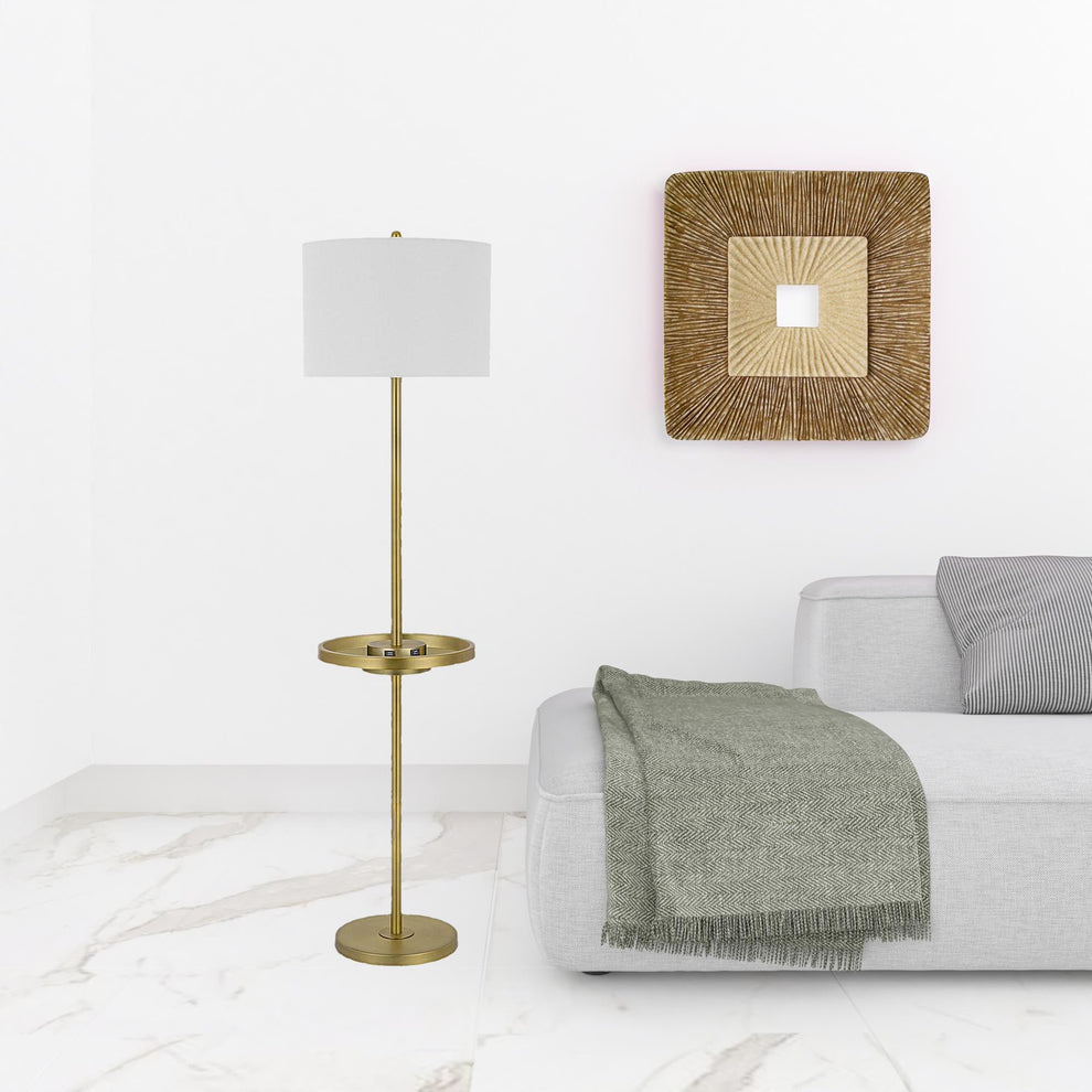 Nickel Tray Table Floor Lamp With White Drum Shade By Homeroots | Floor Lamps | Modishstore - 2