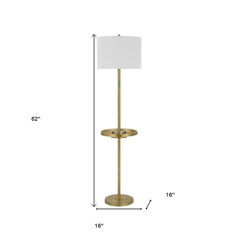 Nickel Tray Table Floor Lamp With White Drum Shade By Homeroots | Floor Lamps | Modishstore - 3
