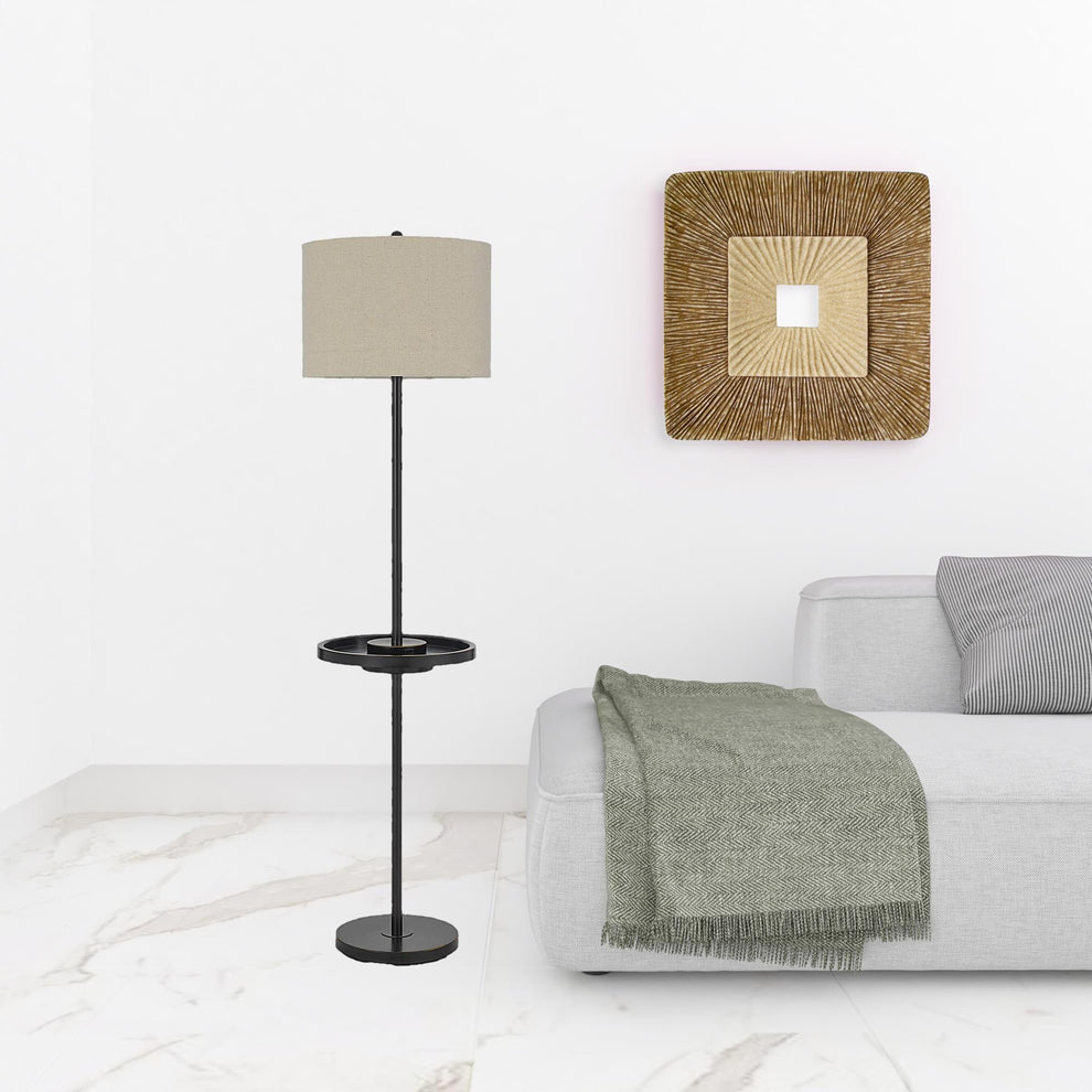 Bronze Tray Table Floor Lamp With Beige Drum Shade By Homeroots | Floor Lamps | Modishstore - 2