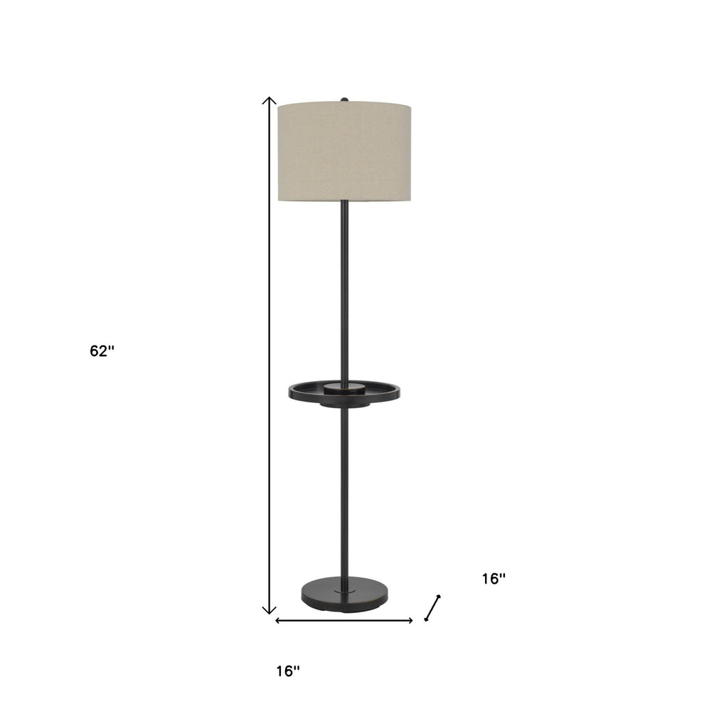 Bronze Tray Table Floor Lamp With Beige Drum Shade By Homeroots | Floor Lamps | Modishstore - 3