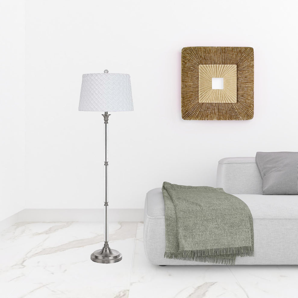 Nickel Traditional Shaped Floor Lamp With White Square Shade By Homeroots | Floor Lamps | Modishstore - 2