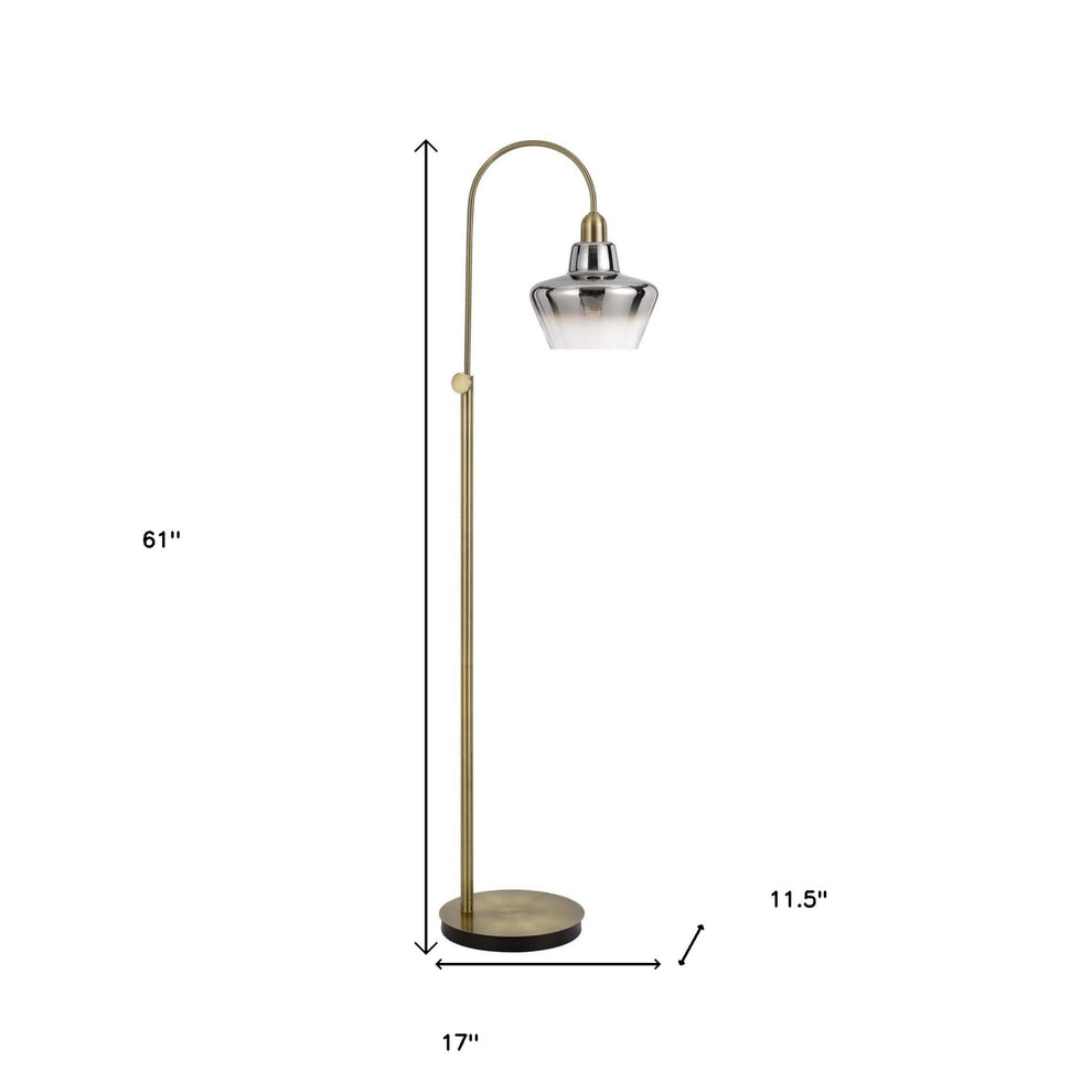 Brass Adjustable Arc Floor Lamp With Antiqued Brass Mirrored Glass Novelty Shade By Homeroots | Floor Lamps | Modishstore - 3