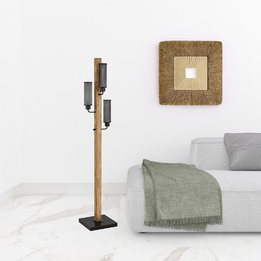 Brown Three Light Traditional Shaped Floor Lamp With Black Novelty Shade By Homeroots | Floor Lamps | Modishstore - 2