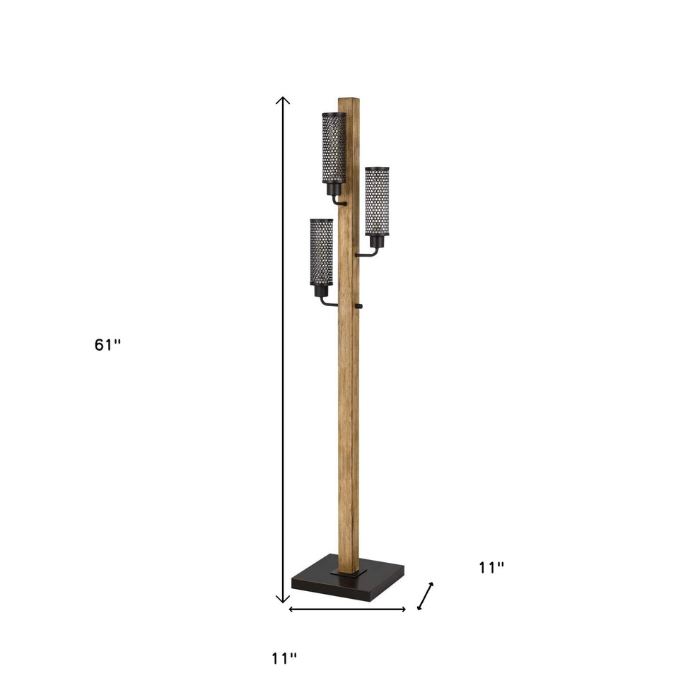 Brown Three Light Traditional Shaped Floor Lamp With Black Novelty Shade By Homeroots | Floor Lamps | Modishstore - 3