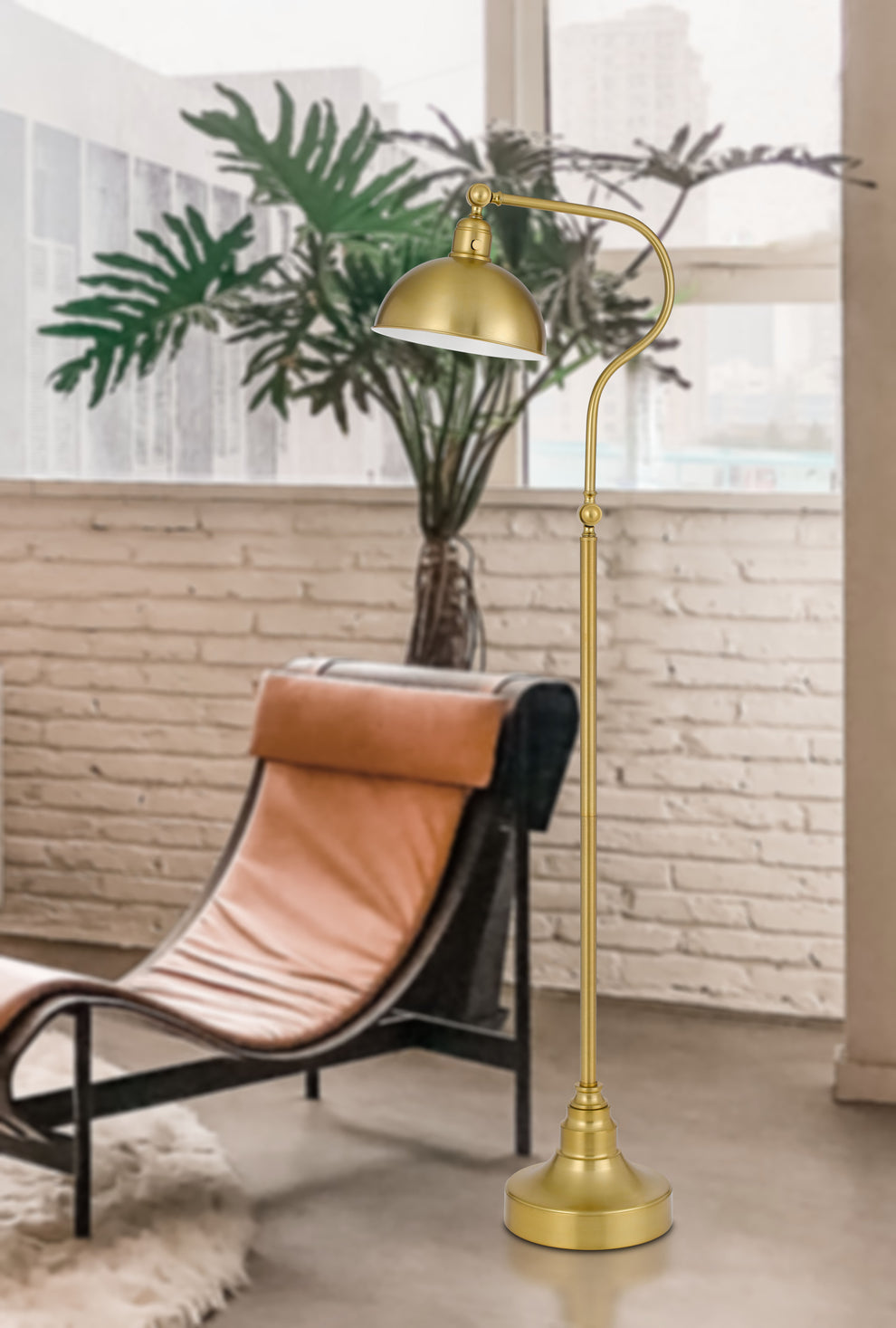 Brass Traditional Shaped Floor Lamp With Antiqued Brass Dome Shade By Homeroots | Floor Lamps | Modishstore - 4