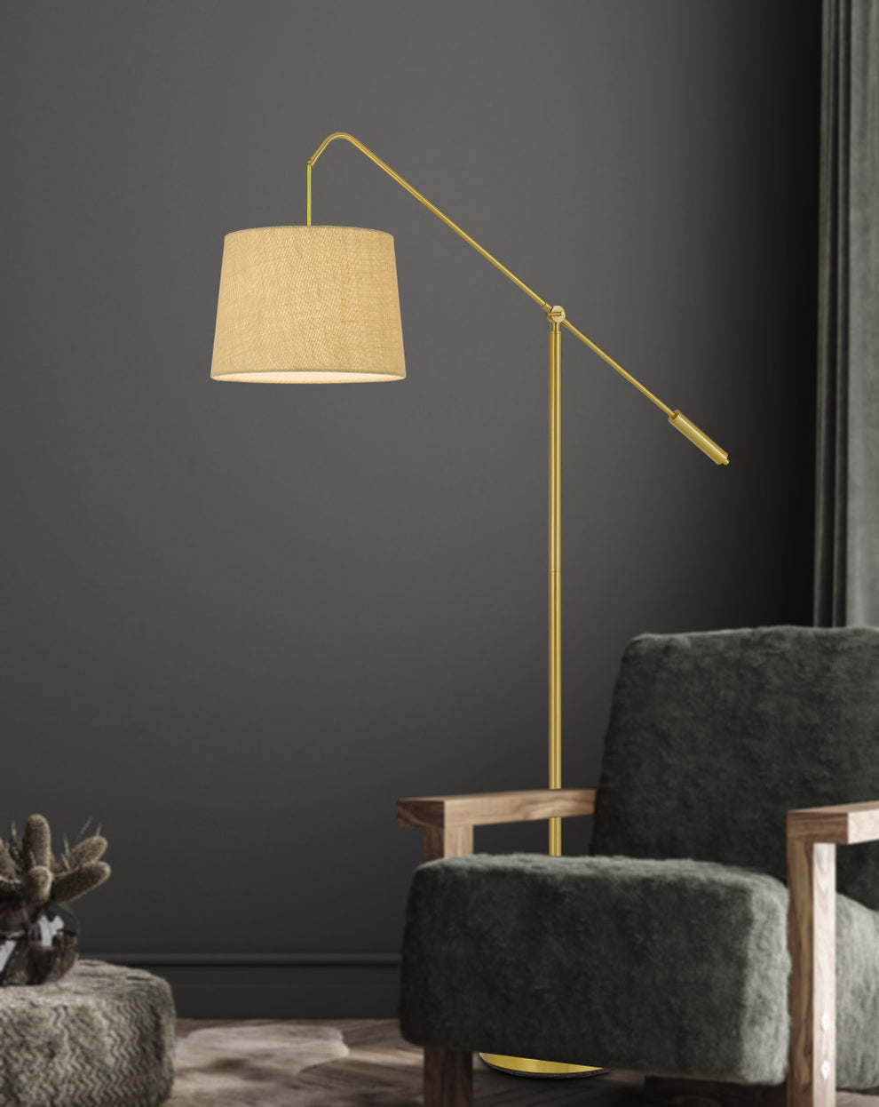 Brass Adjustable Traditional Shaped Floor Lamp With Antiqued Brass Drum Shade By Homeroots | Floor Lamps | Modishstore - 3