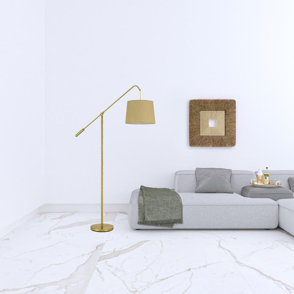 Brass Adjustable Traditional Shaped Floor Lamp With Antiqued Brass Drum Shade By Homeroots | Floor Lamps | Modishstore - 2