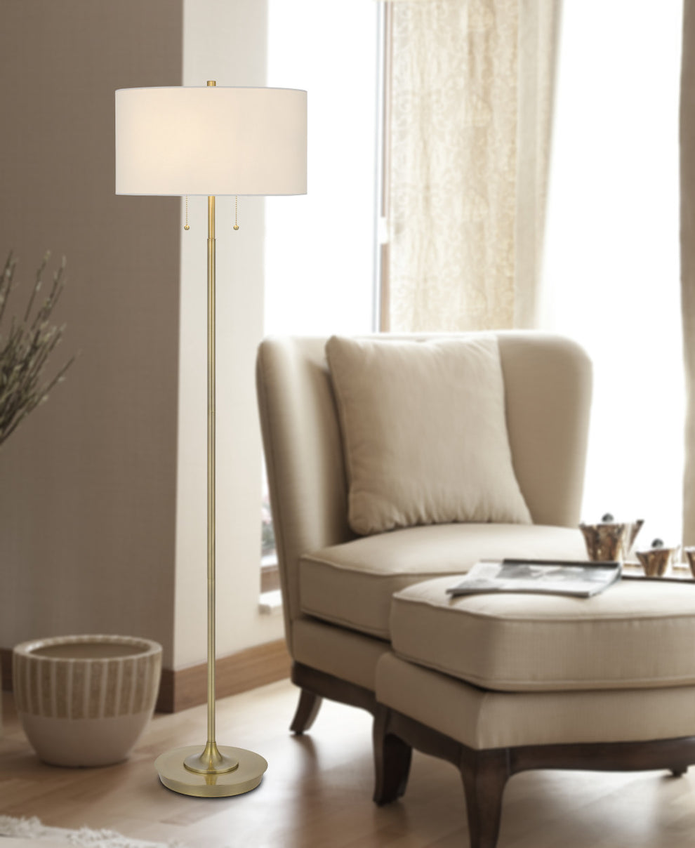 Brass Two Light Traditional Shaped Floor Lamp With White Rectangular Shade By Homeroots | Floor Lamps | Modishstore - 2