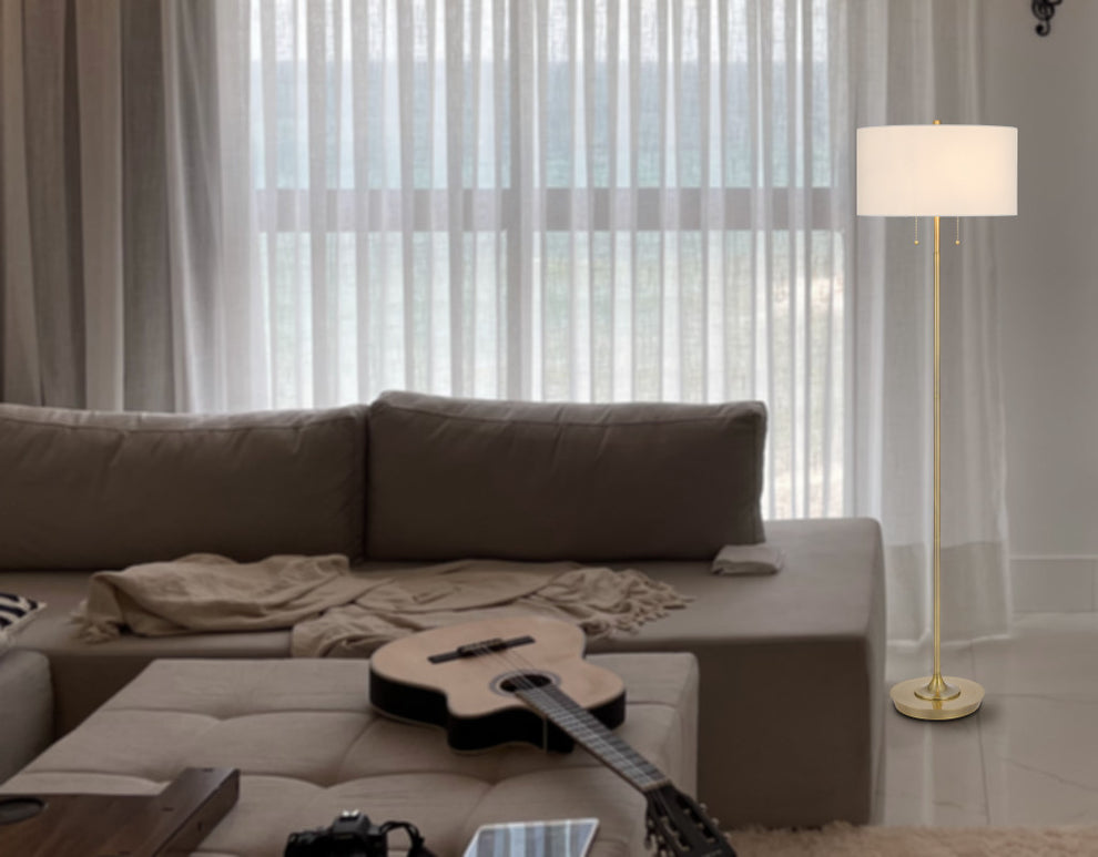 Brass Two Light Traditional Shaped Floor Lamp With White Rectangular Shade By Homeroots | Floor Lamps | Modishstore - 4