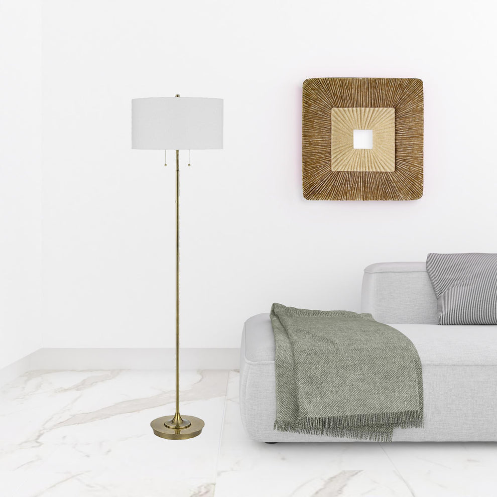 Brass Two Light Traditional Shaped Floor Lamp With White Rectangular Shade By Homeroots | Floor Lamps | Modishstore - 5
