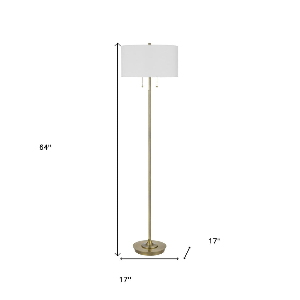 Brass Two Light Traditional Shaped Floor Lamp With White Rectangular Shade By Homeroots | Floor Lamps | Modishstore - 3