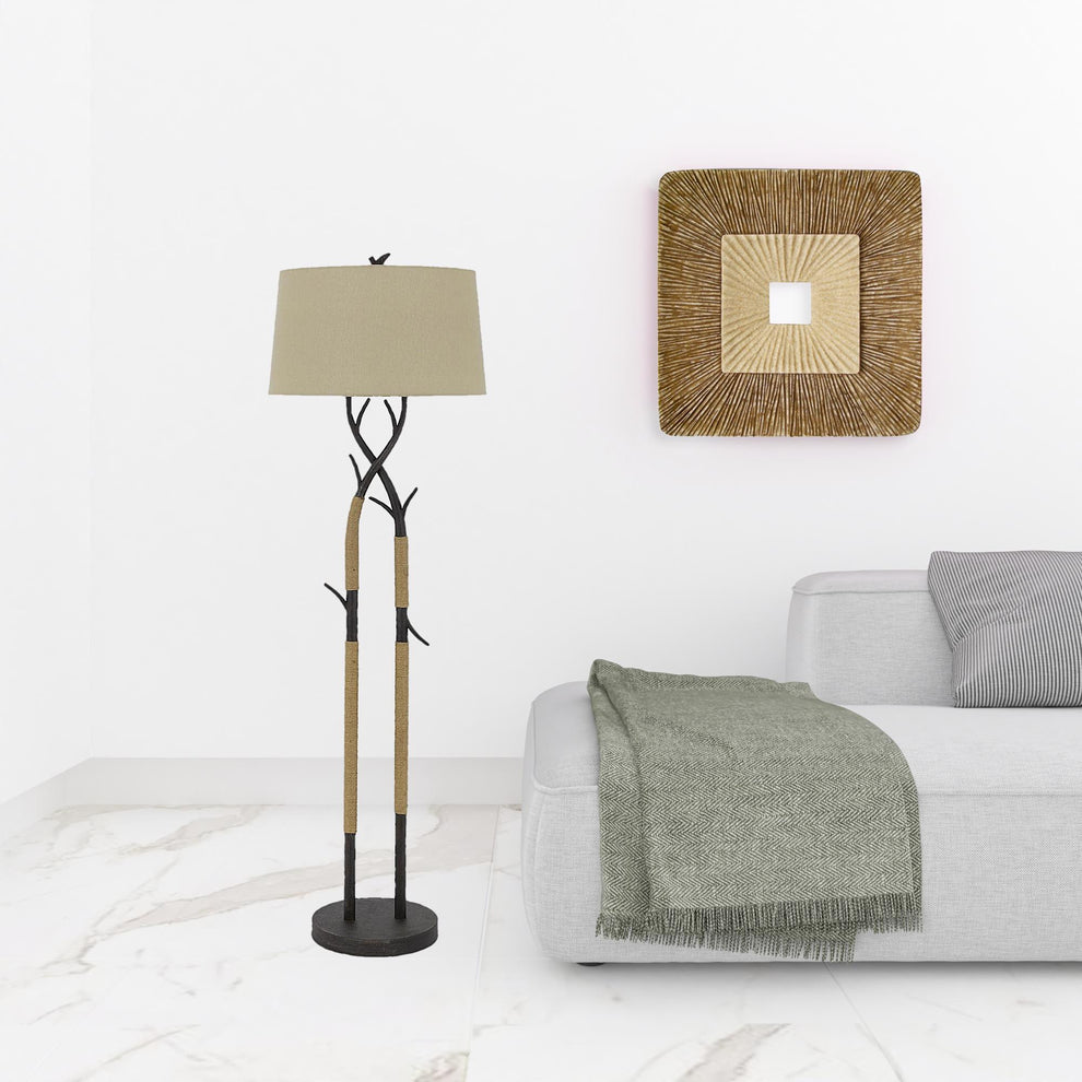 Black Traditional Shaped Floor Lamp With Tan Rectangular Shade By Homeroots | Floor Lamps | Modishstore - 6