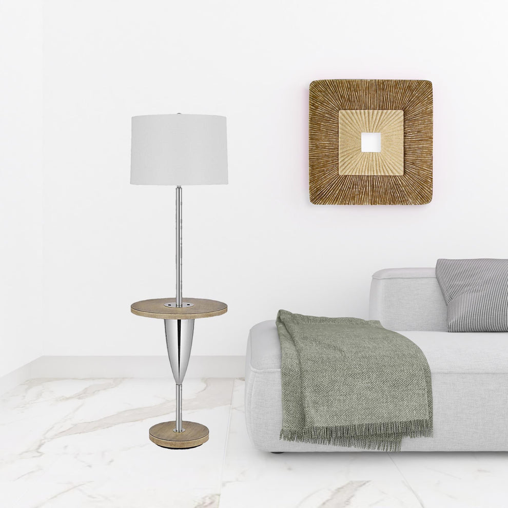 Chrome Tray Table Floor Lamp With White Square Shade By Homeroots | Floor Lamps | Modishstore - 2