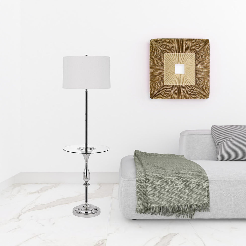 Chrome Tray Table Floor Lamp With White Transparent Glass Square Shade By Homeroots | Floor Lamps | Modishstore - 2