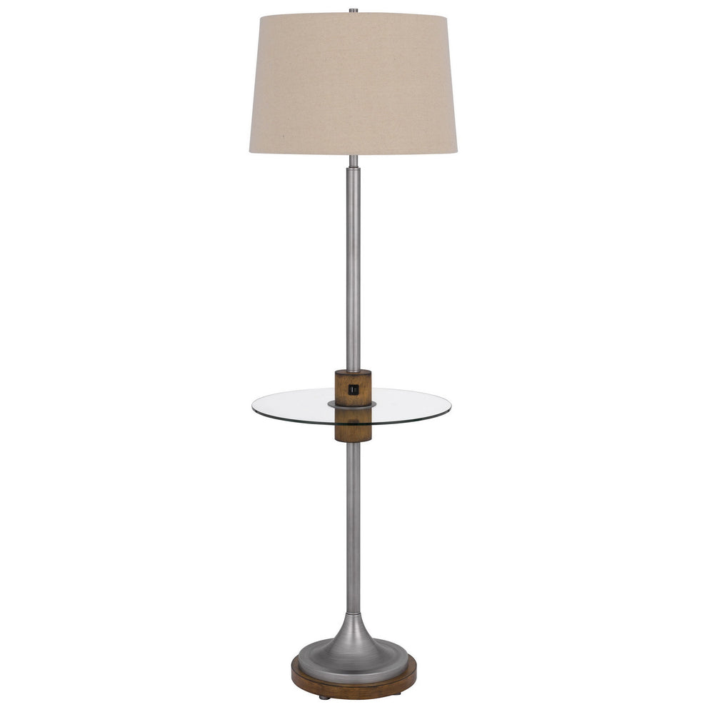 Pewter Tray Table Floor Lamp With Beige Transparent Glass Square Shade By Homeroots | Floor Lamps | Modishstore - 6