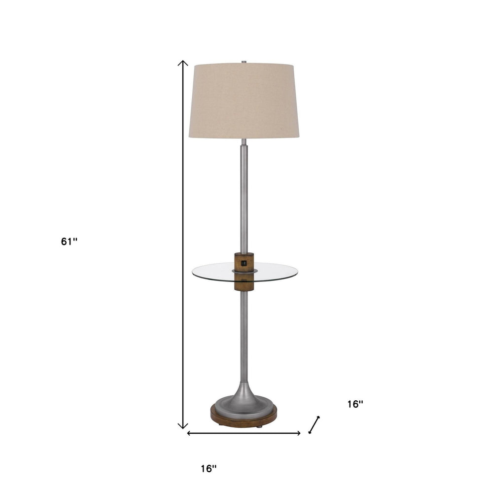 Pewter Tray Table Floor Lamp With Beige Transparent Glass Square Shade By Homeroots | Floor Lamps | Modishstore - 5