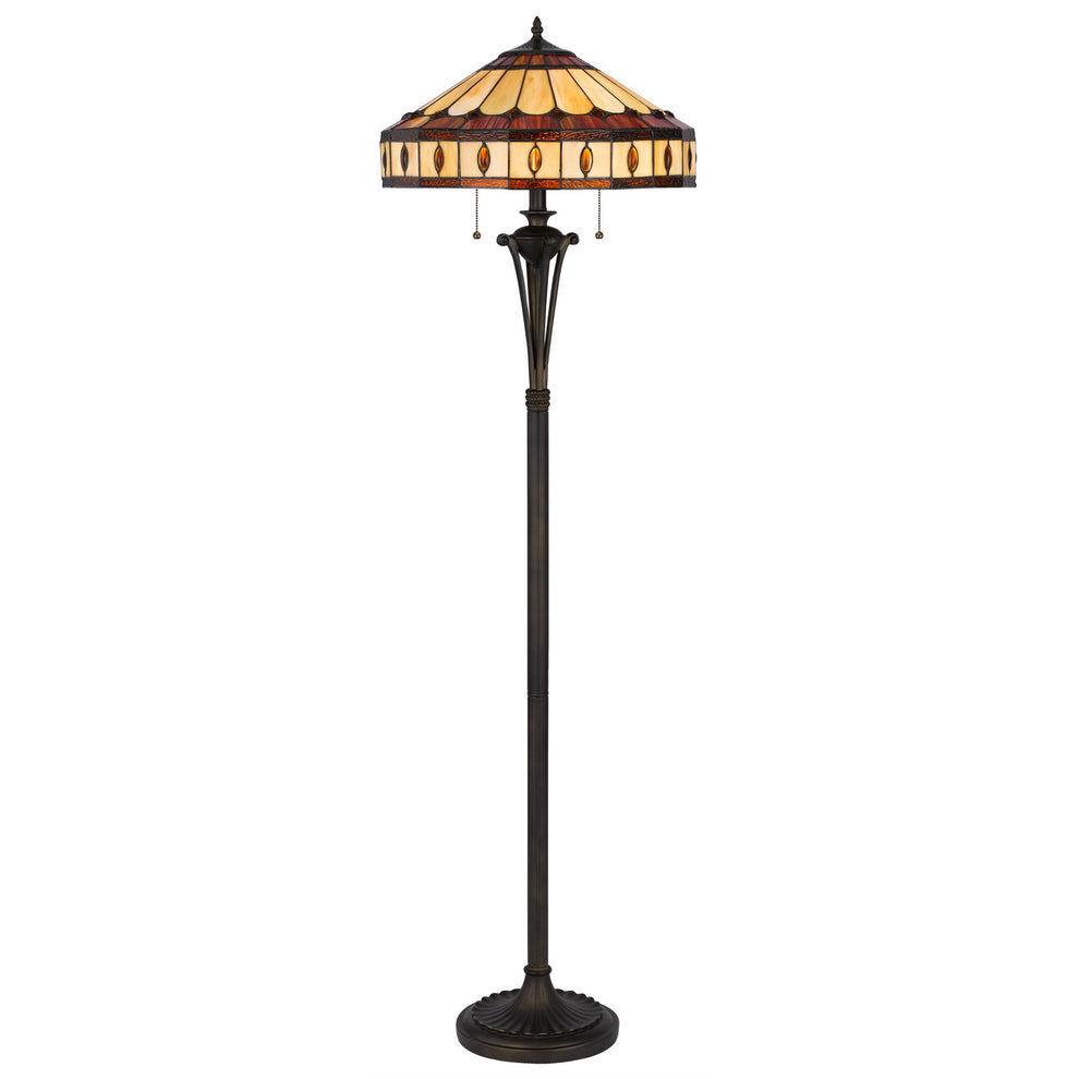 Bronze Two Light Traditional Shaped Floor Lamp With Purple and Ivory Abstract Tiffany Glass Empire Shade By Homeroots | Floor Lamps | Modishstore - 5