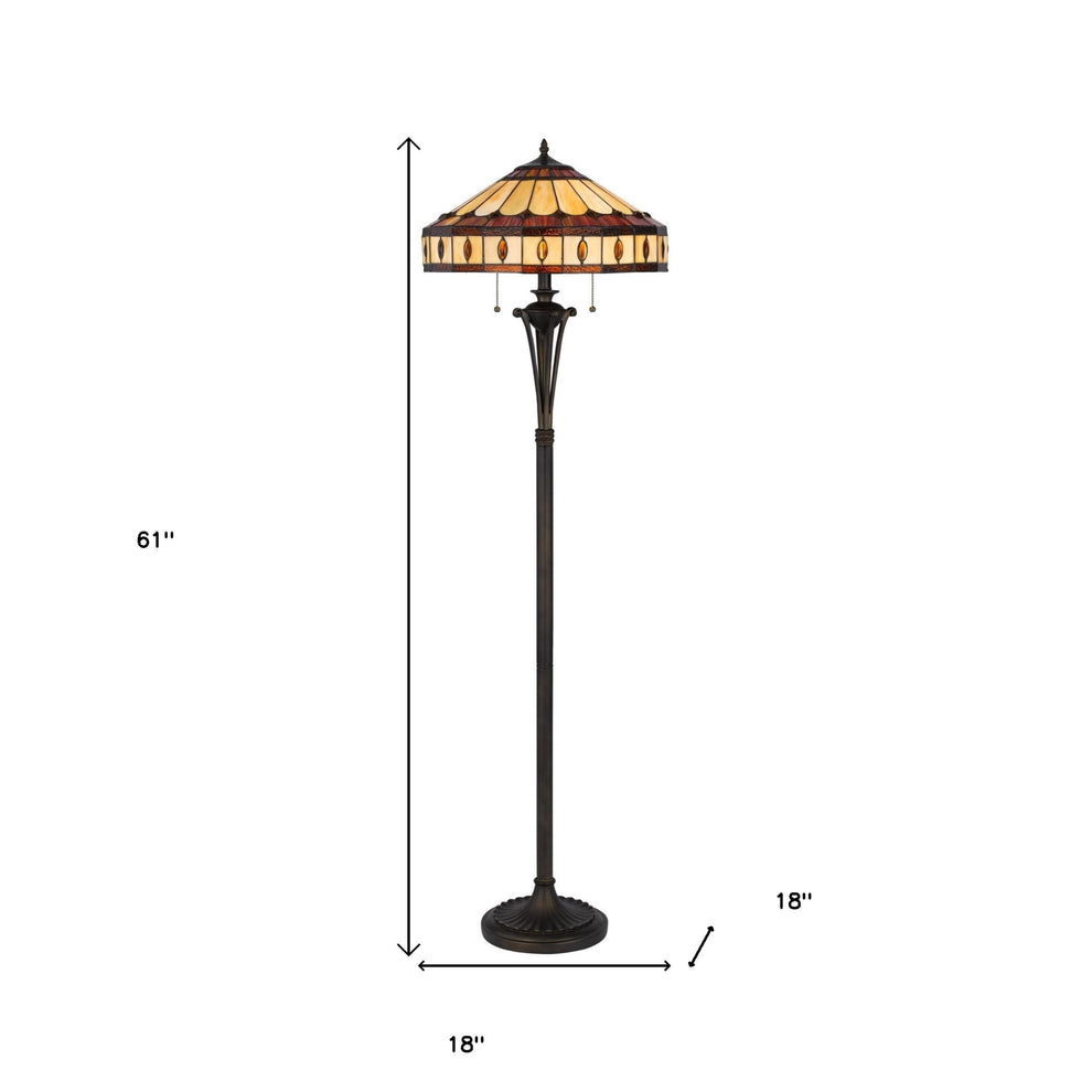 Bronze Two Light Traditional Shaped Floor Lamp With Purple and Ivory Abstract Tiffany Glass Empire Shade By Homeroots | Floor Lamps | Modishstore - 4