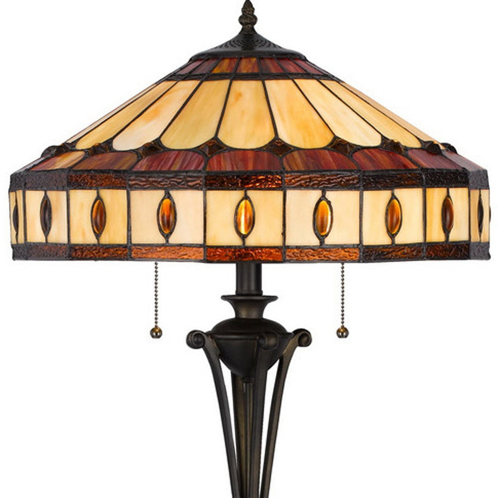 Bronze Two Light Traditional Shaped Floor Lamp With Purple and Ivory Abstract Tiffany Glass Empire Shade By Homeroots | Floor Lamps | Modishstore - 3
