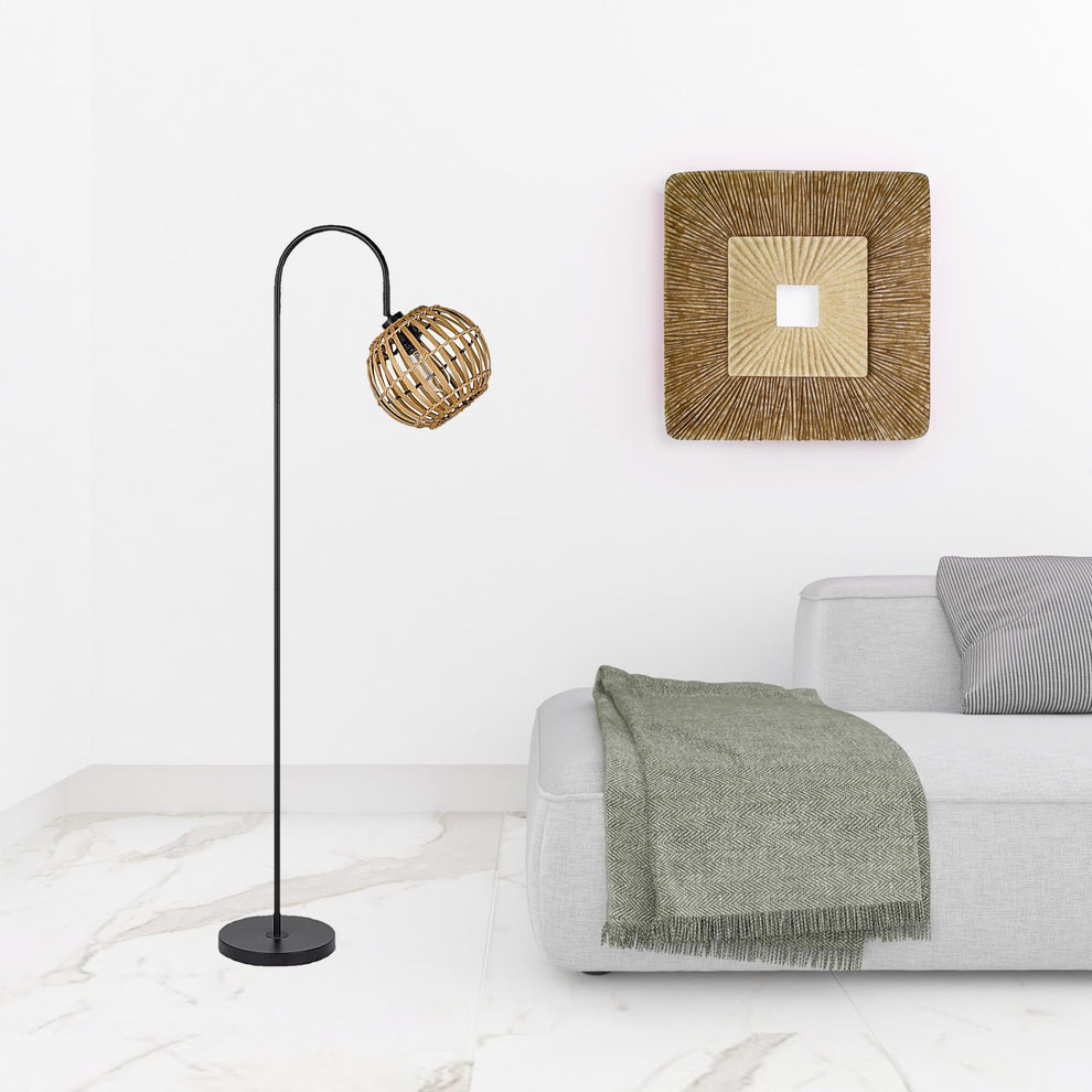 Black Traditional Shaped Floor Lamp With Brown Globe Shade By Homeroots | Floor Lamps | Modishstore - 2