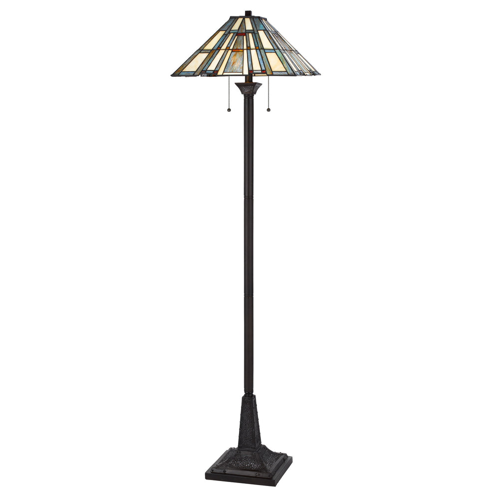 Bronze Two Light Traditional Shaped Floor Lamp With Gray and Ivory Abstract Tiffany Glass Empire Shade By Homeroots | Floor Lamps | Modishstore - 4