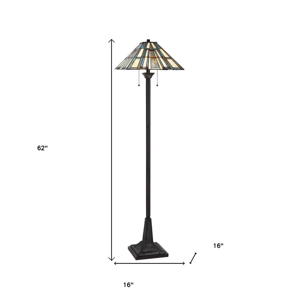 Bronze Two Light Traditional Shaped Floor Lamp With Gray and Ivory Abstract Tiffany Glass Empire Shade By Homeroots | Floor Lamps | Modishstore - 3
