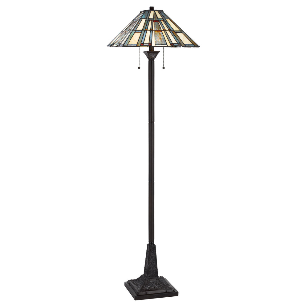 Bronze Two Light Traditional Shaped Floor Lamp With Gray and Ivory Abstract Tiffany Glass Empire Shade By Homeroots | Floor Lamps | Modishstore - 2