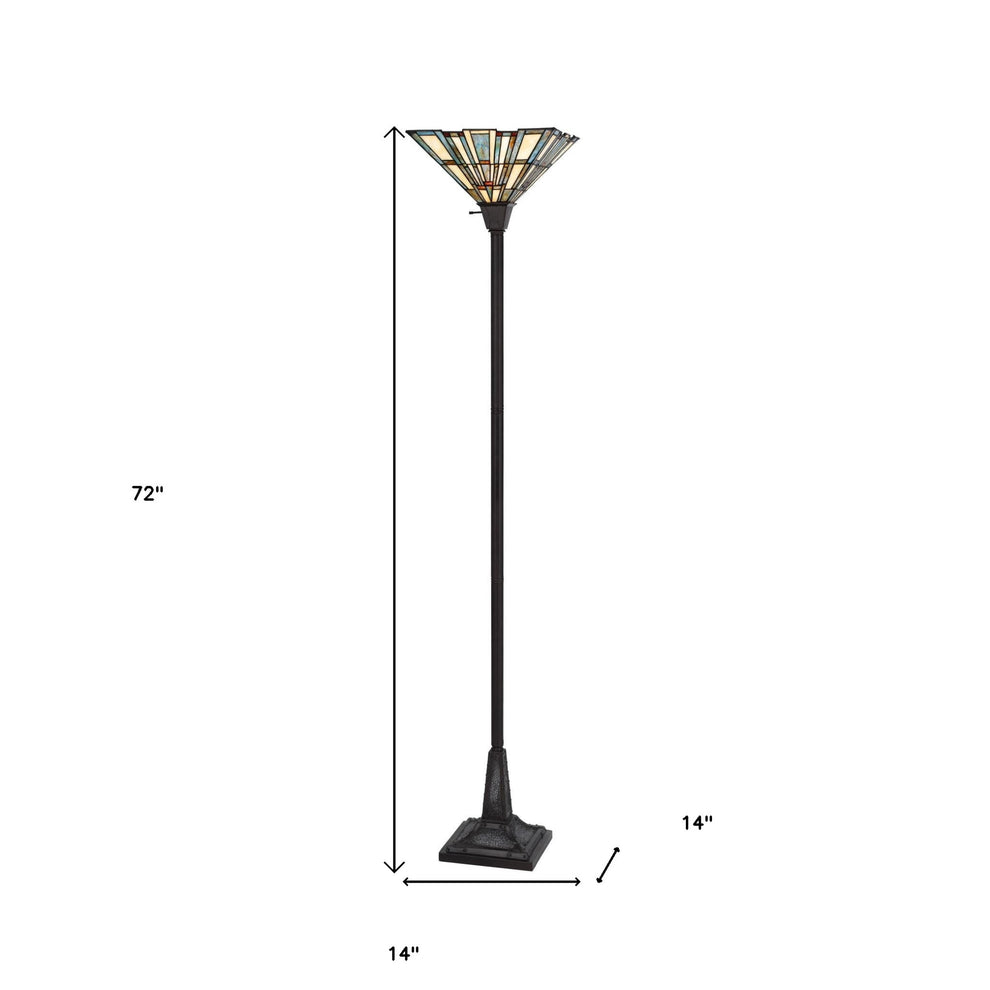 Bronze Torchiere Floor Lamp With Gray and Ivory Abstract Tiffany Glass Novelty Shade By Homeroots | Floor Lamps | Modishstore - 5