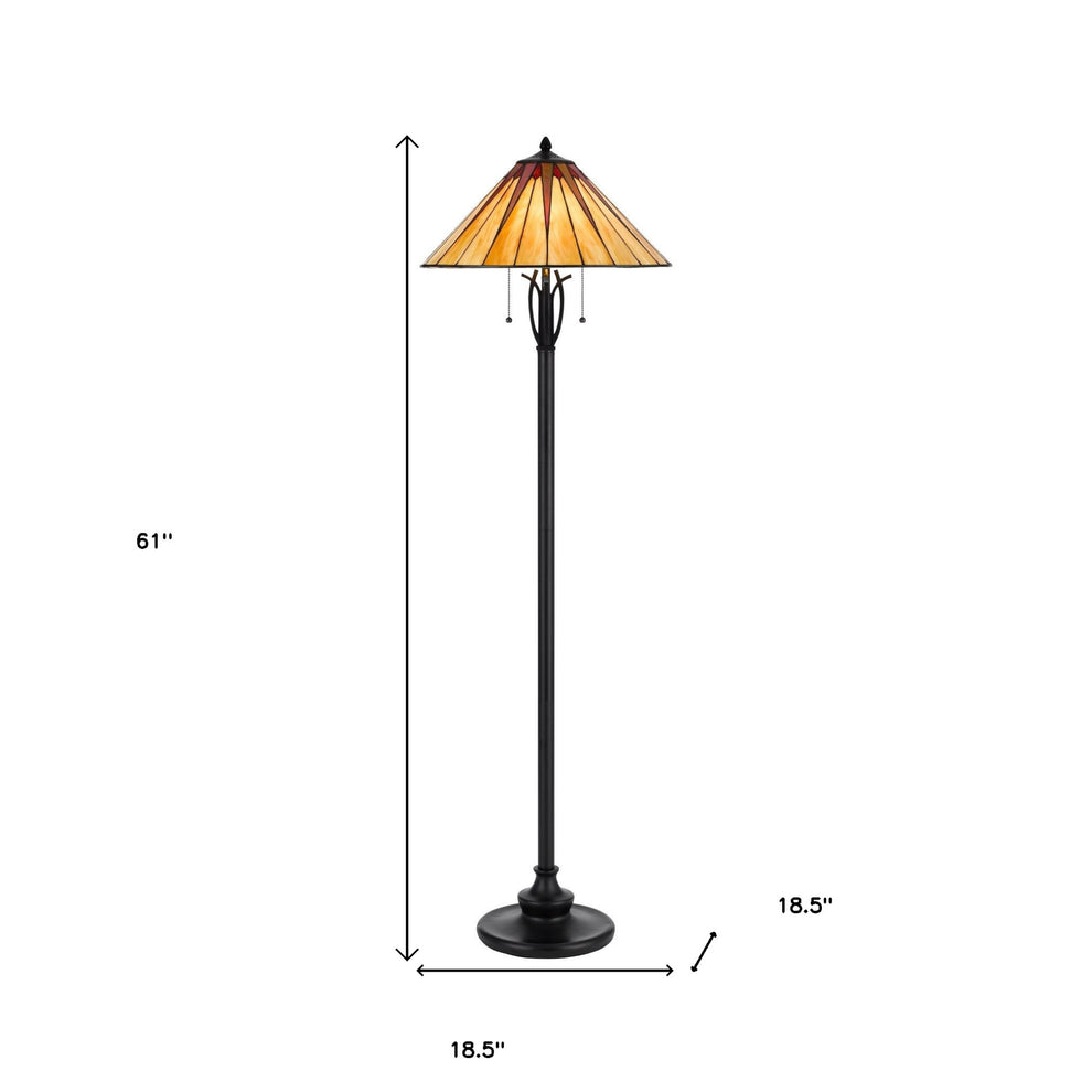 Bronze Two Light Traditional Shaped Floor Lamp With Red and Ivory Abstract Tiffany Glass Empire Shade By Homeroots | Floor Lamps | Modishstore - 4