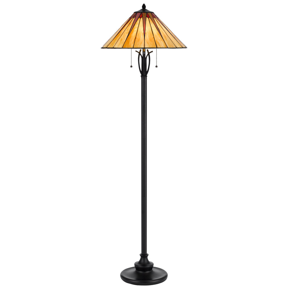 Bronze Two Light Traditional Shaped Floor Lamp With Red and Ivory Abstract Tiffany Glass Empire Shade By Homeroots | Floor Lamps | Modishstore - 5