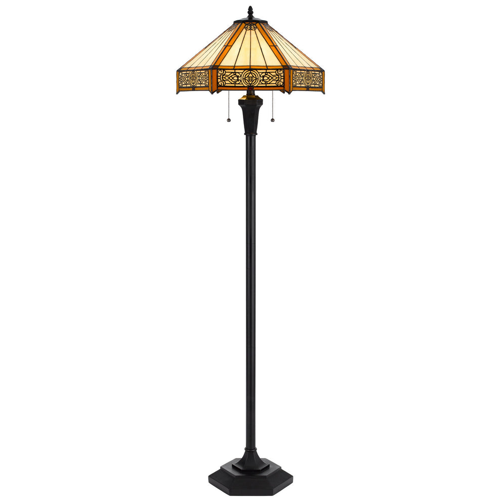 Bronze Two Light Traditional Shaped Floor Lamp With Orange and Ivory Abstract Tiffany Glass Empire Shade By Homeroots | Floor Lamps | Modishstore - 6