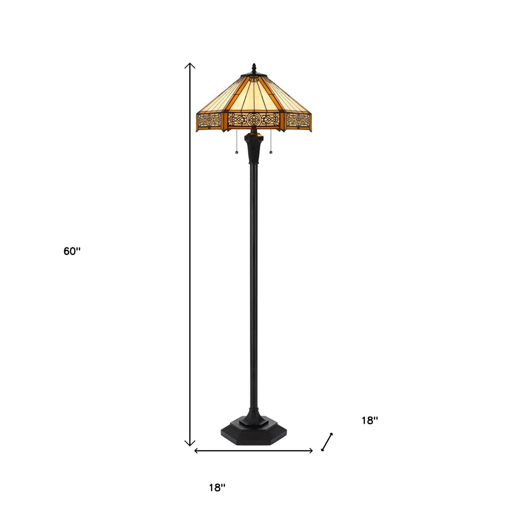 Bronze Two Light Traditional Shaped Floor Lamp With Orange and Ivory Abstract Tiffany Glass Empire Shade By Homeroots | Floor Lamps | Modishstore - 5