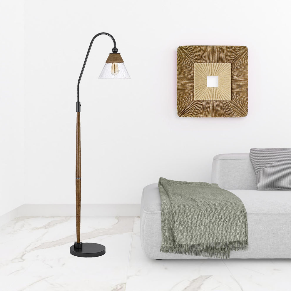 Brown Traditional Shaped Floor Lamp With Clear Transparent Glass Empire Shade By Homeroots | Floor Lamps | Modishstore - 2