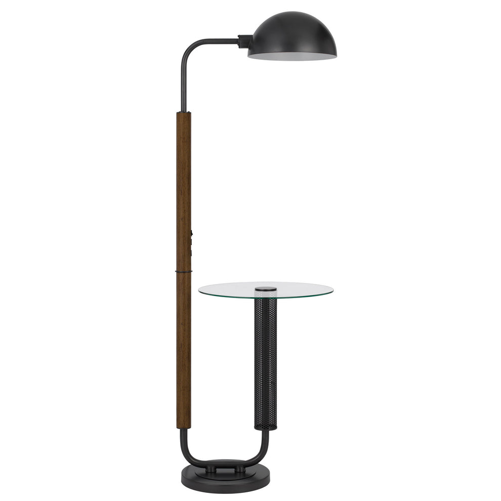 Brown Tray Table Floor Lamp With Bronze Transparent Glass Dome Shade By Homeroots | Floor Lamps | Modishstore - 6