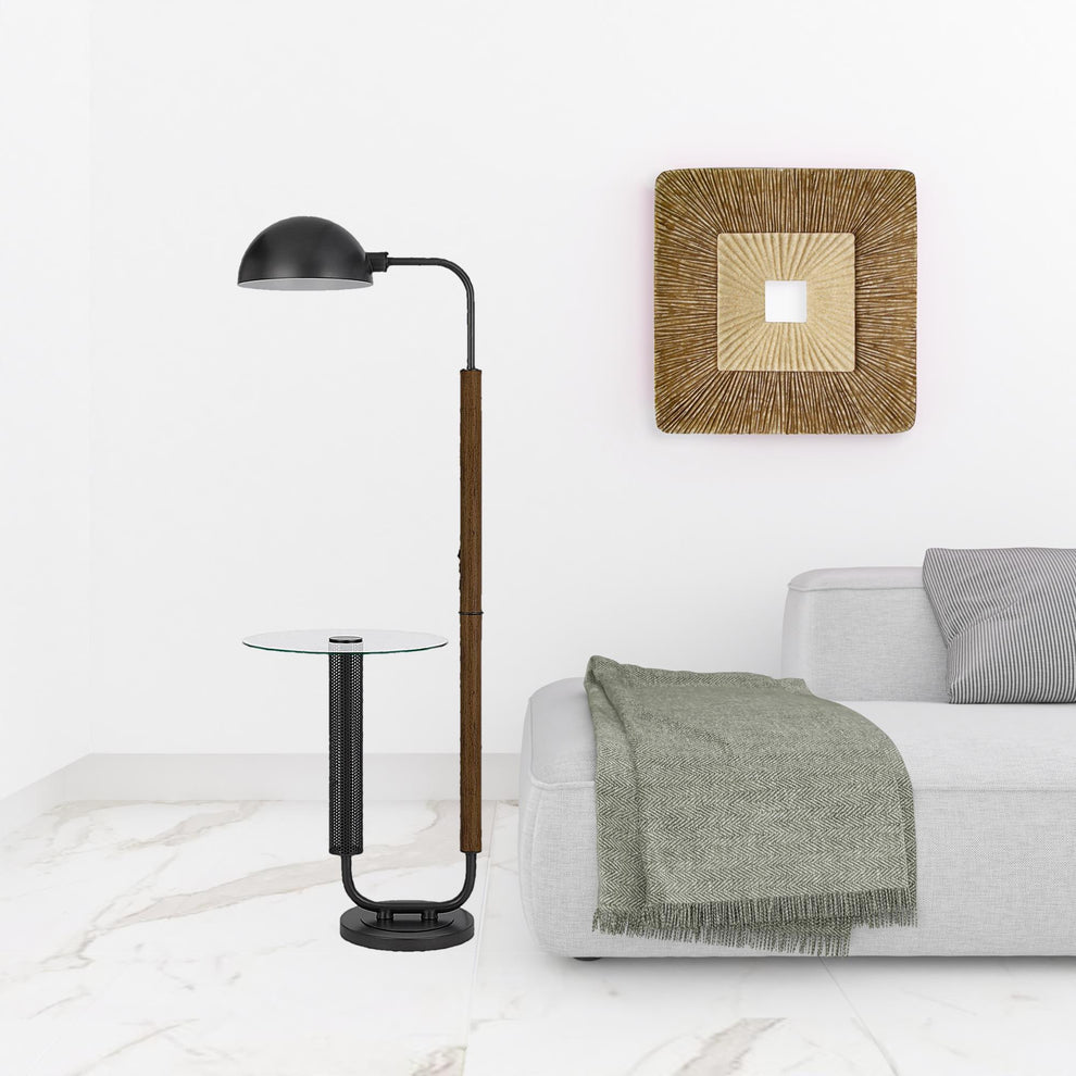 Brown Tray Table Floor Lamp With Bronze Transparent Glass Dome Shade By Homeroots | Floor Lamps | Modishstore - 2