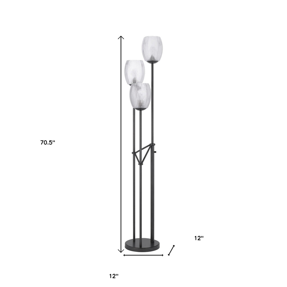 Black Three Light Traditional Shaped Floor Lamp With Clear Transparent Glass Novelty Shade By Homeroots | Floor Lamps | Modishstore - 5