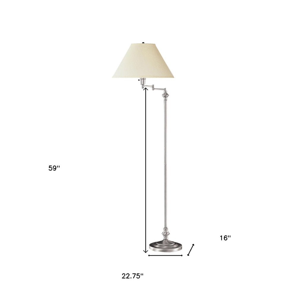 Nickel Swing Arm Floor Lamp With Beige Fabric Empire Shade By Homeroots | Floor Lamps | Modishstore - 3