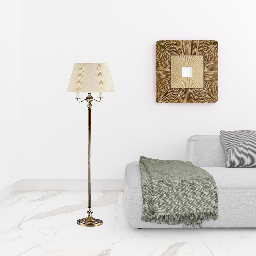 Bronze Four Light Traditional Shaped Floor Lamp With Beige Square Shade By Homeroots | Floor Lamps | Modishstore - 2