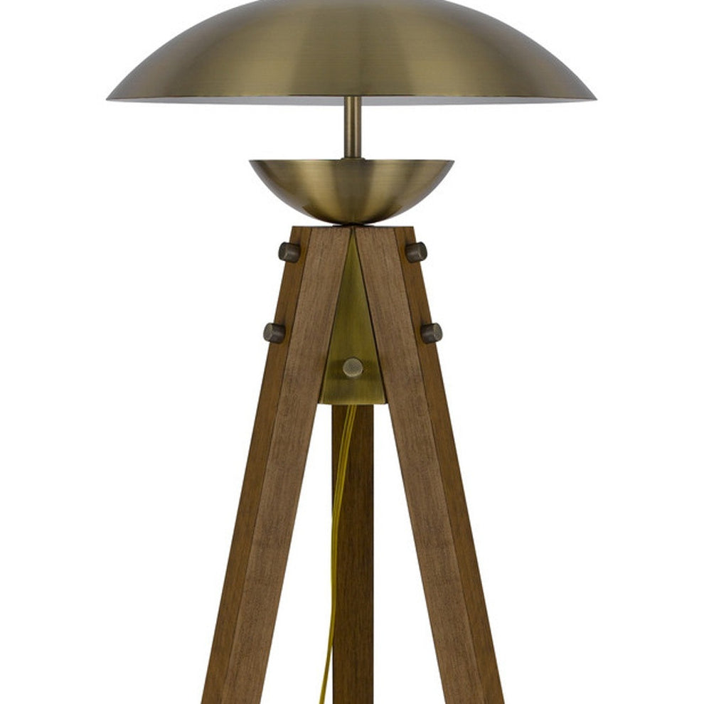 Brass Tripod Floor Lamp With Antiqued Brass Dome Shade By Homeroots | Floor Lamps | Modishstore - 5